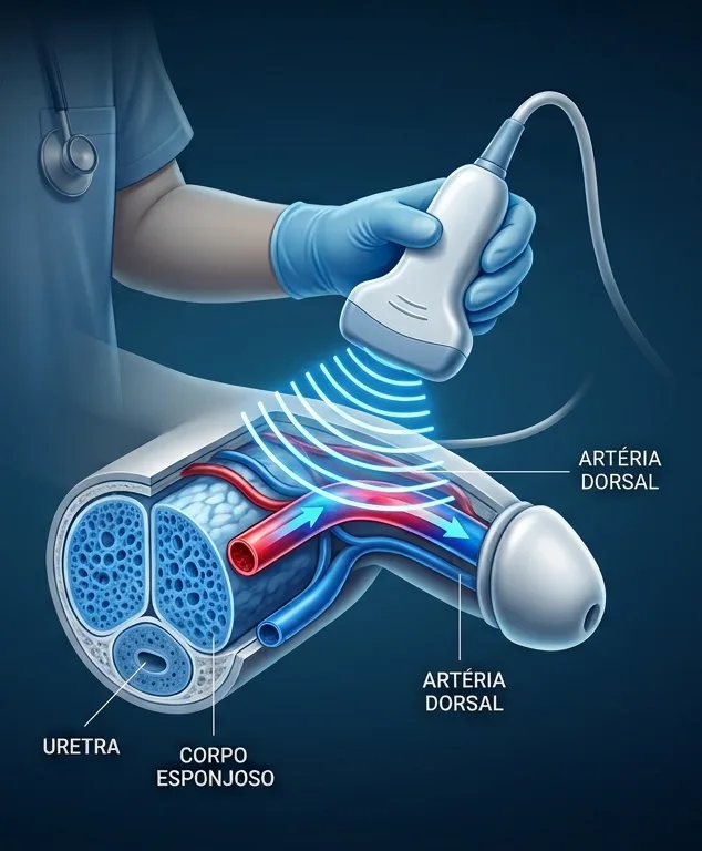 Ilustração médica — Doppler peniano